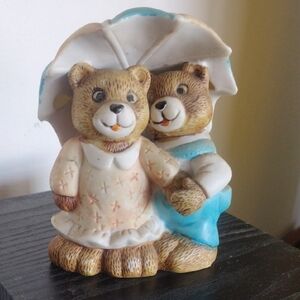 Adorable Bear Couple Figurine - Standing Under Umbrella Statue
